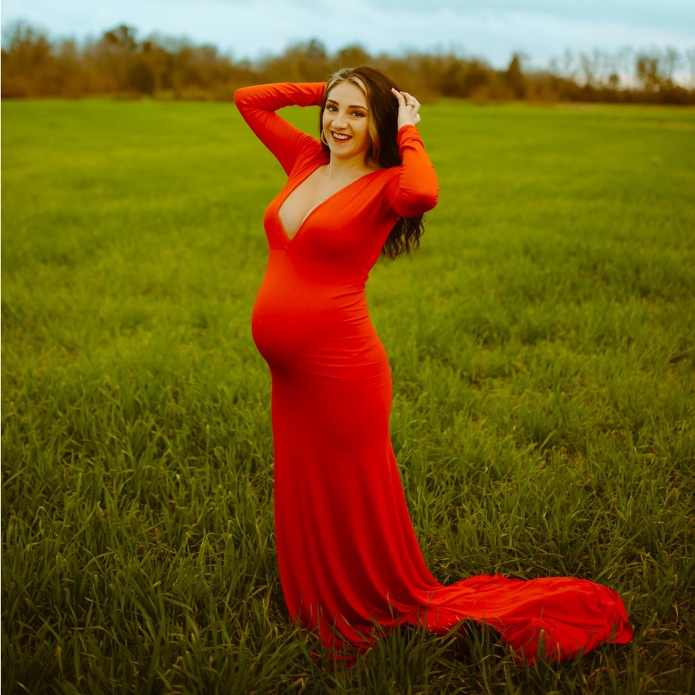 Red long sleeve maternity dress